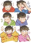  :&lt; :p brothers brown_hair flying_sweatdrops heart hood hoodie index_finger_raised male_focus matsuno_choromatsu matsuno_ichimatsu matsuno_juushimatsu matsuno_karamatsu matsuno_osomatsu matsuno_todomatsu messy_hair multiple_boys osomatsu-kun osomatsu-san pose sanjiro_(tenshin_anman) sextuplets siblings sleeves_past_wrists smile sparkle squiggle tongue tongue_out upper_body wall-eyed 