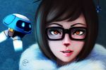  artist_name bangs beads black-framed_eyewear brown_eyes brown_hair coat drone face floating fur-trimmed_jacket fur_coat fur_trim glasses hair_bun hair_ornament hair_stick jacket looking_at_viewer machinery mei_(overwatch) nose nyaacaal open_mouth overwatch parka pink_lips robot short_hair sidelocks signature snowball_(overwatch) snowflake_hair_ornament solo swept_bangs teeth tongue upper_body winter_clothes winter_coat 