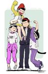  animal_ears arms_behind_back atsushi_(osomatsu-san) barefoot black_hair brothers cat_ears cat_tail closed_eyes clothes_around_waist flexing gym_uniform hanging headband heart heart_in_mouth helmet jacket_around_waist kemonomimi_mode kl male_focus matsuno_ichimatsu matsuno_juushimatsu matsuno_todomatsu multiple_boys one_eye_closed osomatsu-kun osomatsu-san pigeon-toed pose shirt shoes shorts siblings sitting_on_shoulder sleeves_past_wrists smile sneakers sparkle t-shirt tail track_suit twitter_username 