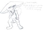  animal_genitalia annoyed balls bottomless canine clothed clothing dialogue disney english_text fennec finnick fox fully_sheathed male mammal monochrome open_mouth pendant salaciouslx sheath shirt sketch solo tank_top text tired zootopia 