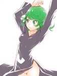  arms_up black_dress breasts covered_navel covered_nipples dress green_eyes green_hair highres ngo no_panties one-punch_man short_hair simple_background sketch small_breasts solo tatsumaki white_background 