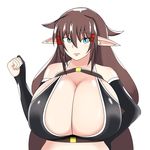  ahrs blue_eyes breasts brown_hair elf gigantic_breasts hair_ornament long_hair original pointy_ears 