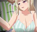  1boy 1girl animated animated_gif blonde_hair blush bouncing_breasts bra breasts cleavage poro purple_eyes sex stitched striped_bra tagme 
