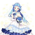  blue_eyes blue_hair bouquet breasts cleavage dress earrings elbow_gloves feathers flower giuniu gloves holding jewelry large_breasts looking_at_viewer official_art open_mouth original solo transparent_background uchi_no_hime-sama_ga_ichiban_kawaii veil vivienne_(uchi_no_hime-sama_ga_ichiban_kawaii) white_gloves wreath 