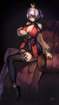  blade_&amp;_soul breasts couch covered_nipples eyepatch gloves highres large_breasts long_hair mukka red_eyes skirt 
