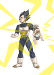  armor baby bib black_eyes black_hair boots clenched_teeth closed crying dragon_ball dragon_ball_z father_and_son gloves hat highres holding male_focus multiple_boys open_mouth spiked_hair tears teeth trunks_(dragon_ball) uirina vegeta white_footwear white_gloves widow's_peak 
