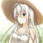  absurdres bare_shoulders dress hat highres long_hair looking_at_viewer mage_(335656) original solo white_hair yellow_eyes 