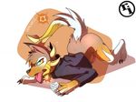  anthro canine claws clothed clothing dragon erection fangs feral fur horn kneeling luxuria lycanroc male mammal midday_lycanroc nintendo open_mouth penis pok&eacute;mon scalie sex signature simple_background solo tongue tongue_out transformation video_games 