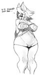  2016 anthro areola belly big_breasts breasts canine clothed clothing corset dialogue dog female g-string hair inverted_nipples jijis-waifus lingerie mammal mature_female midriff monochrome navel nipples pussy skimpy smile solo teeth thick_thighs underwear wide_hips 