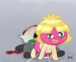  blush cum cum_inside eyewear female male male/female nintendo on_top pancham pok&eacute;mon puffdraws reverse_cowgirl_position sex smoochum sunglasses video_games 