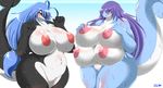  2016 anthro big_breasts blue_hair blush breasts cetacean charme female hair huge_breasts mammal marine nipples nude orca pussy solo whale ymbk 