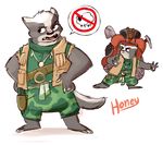  anthro backpack barefoot clothed clothing disney female fully_clothed hands_on_hips hazardgirl-art honey_(zootopia) honey_badger jewelry mammal multiple_scenes mustelid necklace pickax shovel solo stereo vest zootopia 
