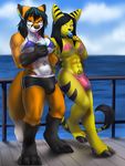  2016 arm_around_waist beverage big_breasts bikini breasts bulge canine claws clothed clothing collar cup dessert dickgirl digital_media_(artwork) dreamcatcher eric_(ericthelombax) fennec food fox hair hair_over_eye ice_cream intersex jailbird lombax mammal piercing popsicle ratchet_and_clank sea shorts skimpy straw swimsuit todd video_games water 