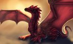  aaros_(artist) ambiguous_gender claws detailed_scales dragon feral looking_at_viewer membranous_wings nude red_scales scales simple_background smile spread_wings wings yellow_eyes 