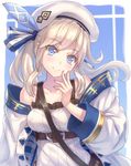  bare_shoulders beret blonde_hair blue_eyes collarbone cucouroux_(granblue_fantasy) granblue_fantasy hair_ribbon hat highres kaina_(tsubasakuronikuru) long_hair ribbon solo twintails 