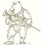  anthro armor bear black_and_white body_armor clothed clothing disney fan_character gun holding_object holding_weapon male mammal monochrome police_uniform ranged_weapon rifle simple_background sniper_rifle solo sprinkah uniform weapon white_background zootopia 