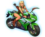  aqua_eyes arm_support armlet arrow bangs bare_legs bare_shoulders belt blonde_hair boots bow_(weapon) braid breasts brown_footwear cleavage commentary_request cowboy_boots cross-laced_clothes elf feathers from_side full_body green_leotard ground_vehicle hair_feathers high_collar high_heel_boots high_heels highres jewelry large_breasts leaning_forward leotard looking_to_the_side motor_vehicle motorcycle necklace ogami on_motorcycle original outline pendant pointy_ears quiver riding short_hair side_braid simple_background sitting sleeveless smile solo straddling v-neck vambraces weapon white_background 