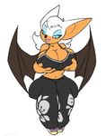  anthro bat big_breasts bigdad blue_eyes breasts cleavage clothed clothing female hair huge_breasts mammal navel rouge_the_bat smile solo sonic_(series) white_hair wings 