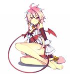  1girl barefoot bat_wings breasts cleavage disgaea fang makai_senki_disgaea_4 pink_hair pointy_ears red_eyes solo tail vulcanus_(disgaea_4) 