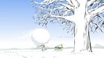  16:9 cat doki feline lagomorph mammal nabi official_art rabbit running sambakza snow text there_she_is tree wallpaper winter 