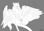  2016 anus avian butt claws english_text feathered_wings feathers female feral fur gryphon lying monochrome nude on_back open_mouth pawpads pussy redraptor16 signature smile solo spread_legs spread_pussy spreading tail_tuft text toe_claws tongue tongue_out tuft wings 