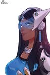  artist_name asymmetrical_clothes bad_id bad_pixiv_id bangs blue_dress breasts brown_hair brown_lipstick cyborg dark_skin dress earrings forehead_jewel futo_20 headgear jewelry large_breasts lipstick long_hair makeup mechanical_arm necklace overwatch parted_bangs simple_background solo symmetra_(overwatch) twitter_username upper_body visor white_background yellow_eyes 