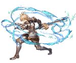  armor blonde_hair blue_eyes full_body granblue_fantasy holding holding_sword holding_weapon male_focus minaba_hideo official_art pointing pointing_at_viewer romeo_(granblue_fantasy) solo sword transparent_background water weapon 