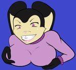  big_breasts black_fur breasts clothing female fur lagomorph lil_scooter56 mammal mega_milk meme mercy_f._hare mother parent purple_eyes rabbit simple_background smile solo 