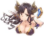  augusta_(granblue_fantasy) bare_shoulders black_hair breasts closed_mouth collarbone covered_nipples draph granblue_fantasy horns large_breasts long_hair pointy_ears simple_background smile solo thomasz white_background yellow_eyes 