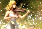  2015 artist_name blonde_hair blue_eyes bow_(instrument) dated dress emalfire instrument long_hair miyazono_kawori music parted_lips playing_instrument shigatsu_wa_kimi_no_uso solo violin 