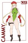  artist_name ass_visible_through_thighs beret blonde_hair blue_eyes boots braid cammy_white character_name fingerless_gloves full_body gloves green_leotard hat highleg highleg_leotard holster leotard long_hair looking_at_viewer md5_mismatch scar smile solo street_fighter thigh_holster twin_braids twintails watermark web_address x-teal2 