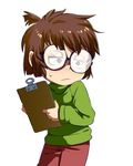  1girl blush brown_hair child clipboard frown glasses jcm2 lisa_loud sweater the_loud_house 