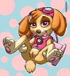  brown_fur canine clothed clothing cocker_spaniel dog eyewear female fur goggles jet_pack leinad56 mammal paw_patrol paws pink_eyes presenting pussy skye_(paw_patrol) smile solo spread_legs spreading tan_fur 