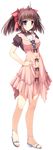  berry's blush bow brown_hair dress full_body hand_on_hip highres izuno_youko kimizuka_aoi looking_at_viewer purple_eyes ribbon sandals short_hair short_sleeves smile solo standing transparent_background 