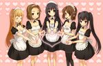  akiyama_mio alternate_costume bad_id bad_pixiv_id black_eyes black_hair blonde_hair blush brown_eyes brown_hair enmaided hairband heart heart_hands highres hirasawa_yui k-on! kotobuki_tsumugi maid maid_headdress moe_moe_kyun! multiple_girls nakano_azusa pantyhose tainaka_ritsu twintails xiangtu 