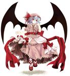  bat_wings blue_hair dress frills hat highres red_eyes remilia_scarlet ribbon simple_background socha solo too_many too_many_frills touhou wings 
