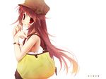  bag bare_shoulders blush handbag hat jewelry long_hair original red_eyes red_hair ring scarlet_(studioscr) solo wallpaper watch wristwatch 