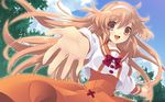  alice_parade blonde_hair foreshortening hands highres itou_noiji long_hair miori_(alice_parade) orange_eyes outstretched_arm outstretched_hand reaching school_uniform solo very_long_hair wallpaper 
