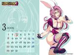  2009 animal_ears armpits blue_eyes boots bouncing_breasts breasts bunny_bomber bunny_girl calendar_(medium) cleavage earrings fingerless_gloves fishnets garters gloves highres homare_(fool's_art) jewelry knee_pads large_breasts leg_lift long_hair march pink_hair solo thighhighs wallpaper wrestle_angels wrestle_angels_survivor wrestle_angels_survivor_2 wrist_cuffs 