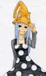  black_eyes blue_hair dress eruka_frog gorigo hat highres polka_dot solo soul_eater traditional_media 