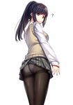  aruma_jiki black_eyes black_hair crotch_seam long_hair panties panties_under_pantyhose pantyhose ponytail school_uniform skirt skirt_pull solo thighband_pantyhose underwear vest white_background white_panties 