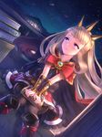  bangs black_footwear black_legwear blonde_hair blush book boots cagliostro_(granblue_fantasy) cape commentary_request crown dragon granblue_fantasy highres long_hair purple_eyes sitting skirt sky solo star_(sky) starry_sky thighhighs yapo_(croquis_side) 