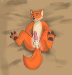  animal_genitalia anthro anus balls bed canine disney erection feet fox fur handcuffed knot male mammal nick_wilde nude oddchurch pawpads paws penis simple_background solo toes zootopia 