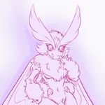  4_arms antennae anthro arthropod big_eyes breasts female fur fur_tuft hands_on_hips insect insect_wings monochrome monster_girl moth multi_arm multi_limb naturally_censored navel neck_tuft nude plagueofgripes purple_and_white smile solo tuft wide_hips wings 