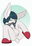  2016 4_fingers animated anthro anus blue_hair bottomless clothed clothing eliza_(emothebunny) female fingering footwear green_eyes hair holding_leg lagomorph long_ears loop mammal pussy rabbit raised_shirt simple_background solo spread_legs spreading two_tone_background vaginal vaginal_fingering white_background whygena-draws 