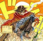  1boy blonde_hair cigarette cosplay cowboy_hat gun hat mccree_(overwatch) mccree_(overwatch)_(cosplay) one_piece overwatch revolver style_parody weapon 