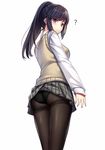  aruma_jiki ass black_eyes black_hair black_legwear black_panties crotch_seam long_hair looking_at_viewer original panties panties_under_pantyhose pantyhose ponytail school_uniform skirt skirt_pull solo sweater_vest thighband_pantyhose underwear uniform 