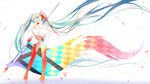  2016 absurdly_long_hair aqua_hair arm_up artist_name blue_eyes boots breasts elbow_gloves flag full_body gloves goodsmile_company goodsmile_racing hair_ribbon hatsune_miku highres long_hair long_ribbon md5_mismatch medium_breasts open_mouth ribbon rimuu sleeveless solo thigh_boots thighhighs twintails very_long_hair vocaloid window 