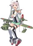  ahoge aircraft airplane akitsushima_(kantai_collection) bowl chopsticks double-breasted flying_boat food full_body hat kantai_collection long_hair miniskirt nishikitaitei-chan official_art open_mouth oyakodon purple_eyes shizuma_yoshinori side_ponytail skirt smile source_request stool transparent_background uniform very_long_hair 