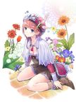  atelier_(series) atelier_rorona atelier_totori blue_eyes boots brown_dress cape capelet dress flower frills full_body hat kishida_mel long_hair long_sleeves looking_at_viewer pink_hair rororina_fryxell simple_background skirt smile solo white_capelet 